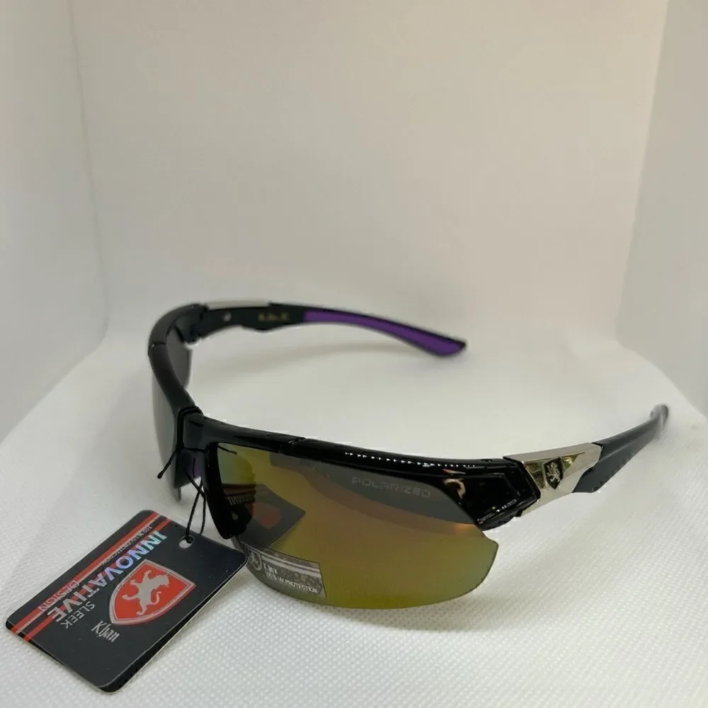 Khan Polarized Mirrored Mens Wrap Semi Rimless Sunglasses